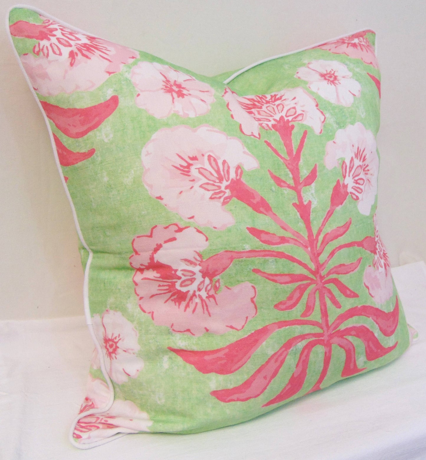 Pink & Green Poppy Pillow