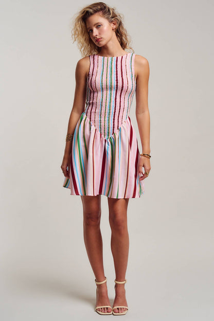 Stripe Smocked Mini Dress