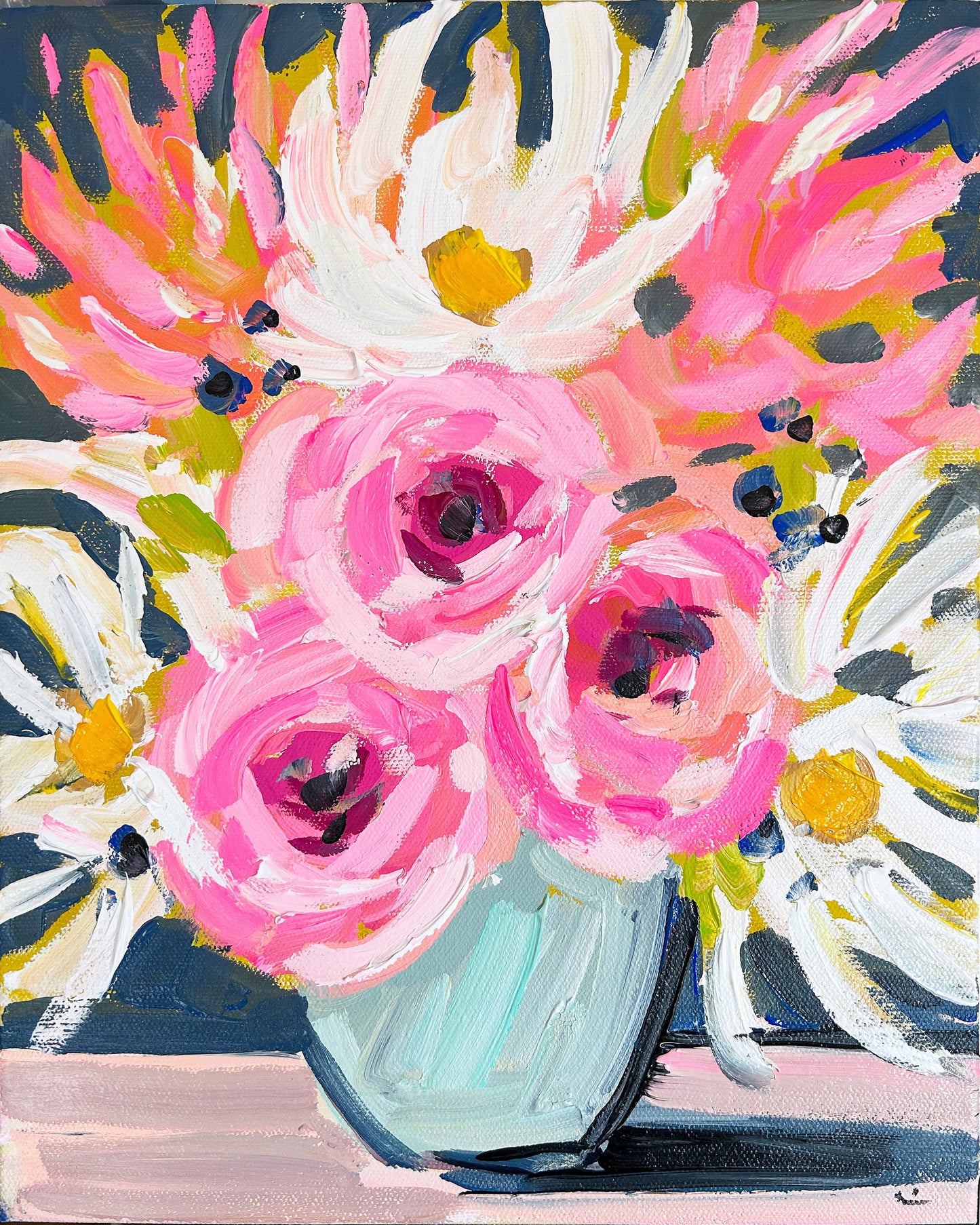 "Daisies and Roses" in Acrylic Floating Frame 16x20"