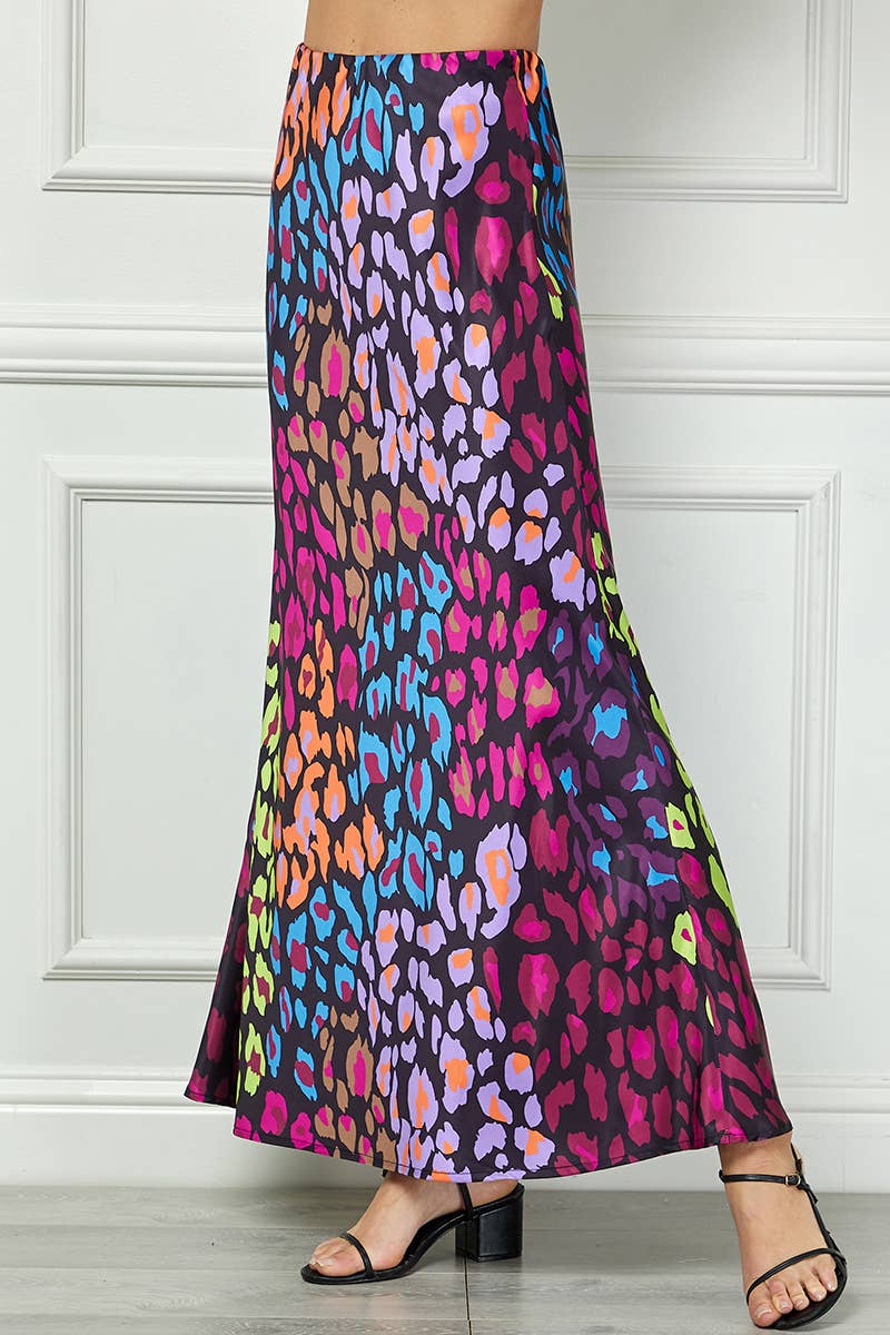 Abstract Satin Maxi Skirt