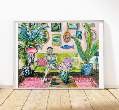 Figurative Print on Paper, "The Reading Room": Print / 24" x 30"