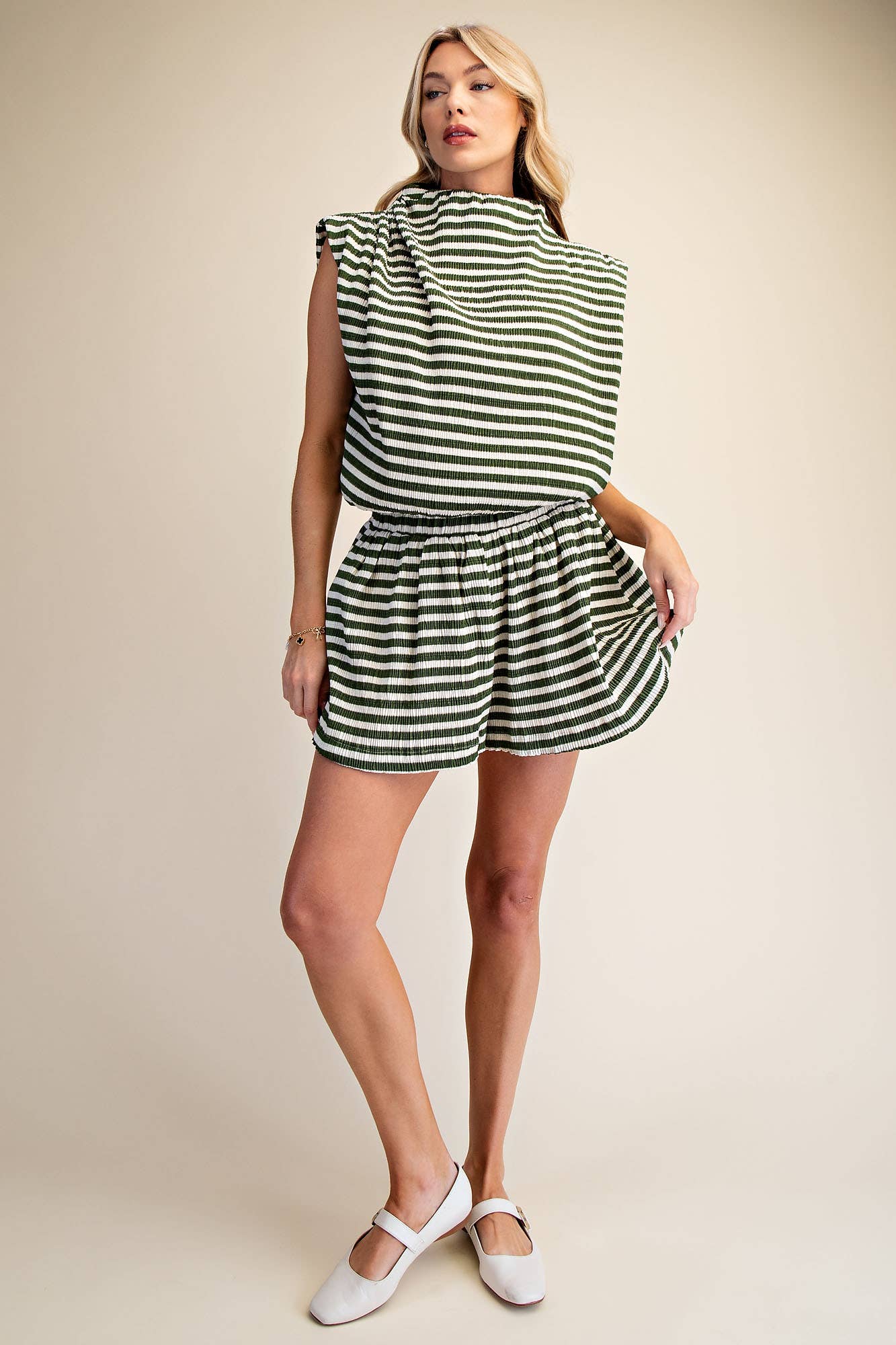 Green & White Striped Bubble Top