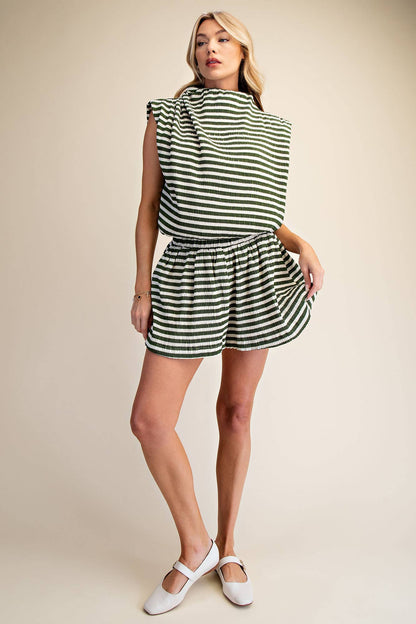 Green & White Striped Bubble Top