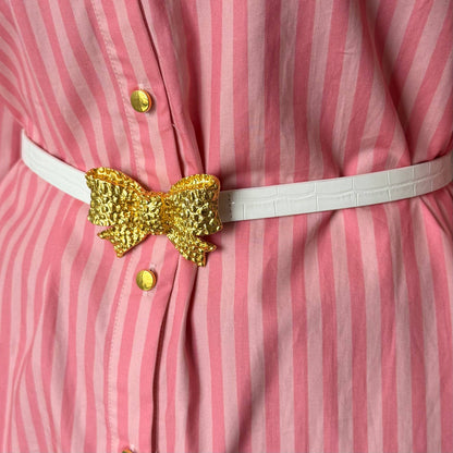 Thin White Crocodile Leather Belt: 0