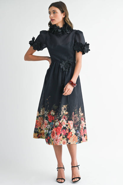 Black Floral Midi Dress