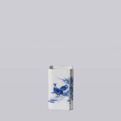 Blue & White Pheasant Square Vase with lavender scented candle