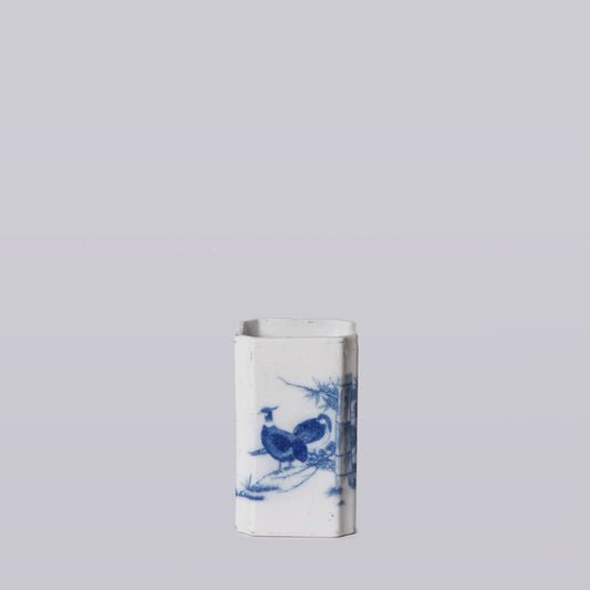 Blue & White Pheasant Square Vase with lavender scented candle
