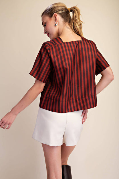 V-Neck Stripe Top - Green & Olive