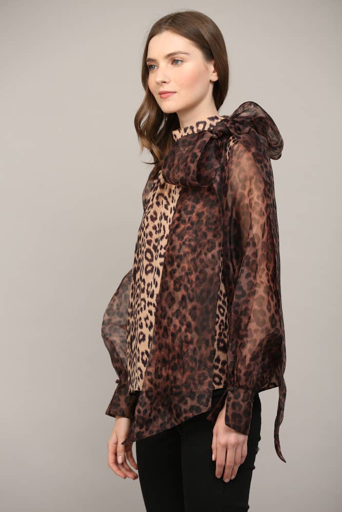 LEOPARD BOW BLOUSE