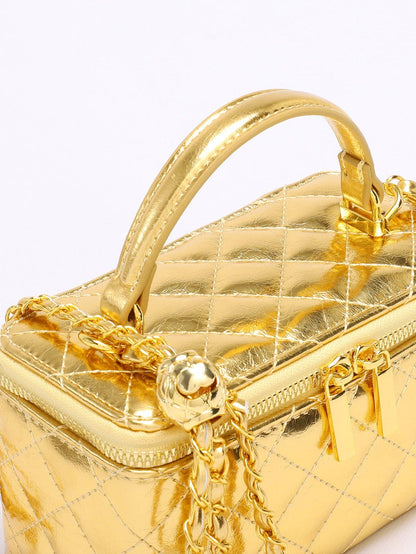 Elegant Gold Quilted Square Box Crossbody Handbag MK2LEC6W10BBG508: Gold