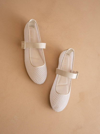Ivory Gem Embellished Mesh Mary Jane Flat
