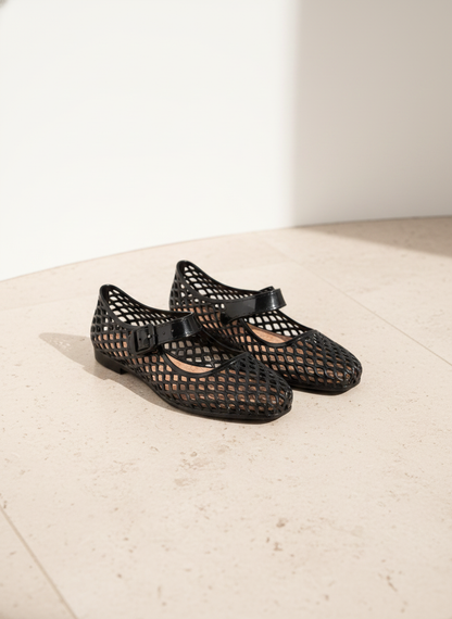 LISA Woven Jelly Mary Jane Flats Tapered Square Toe Trend Sh: CAMEL / B18