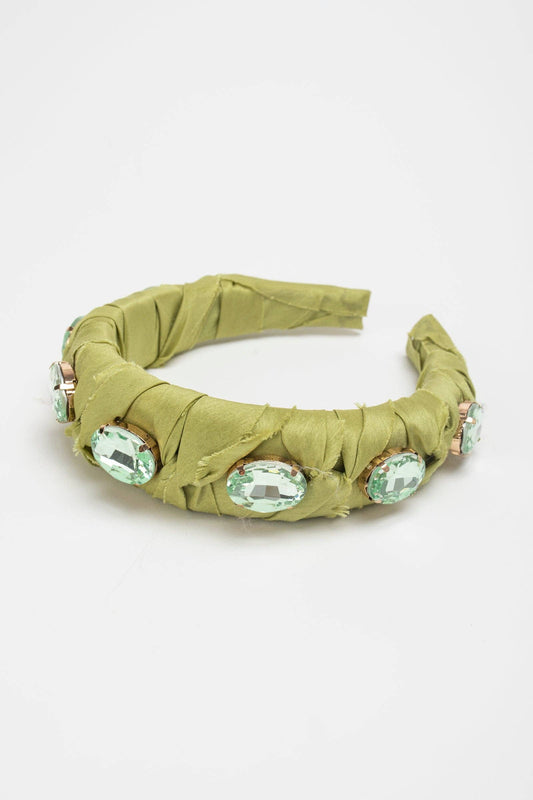 Dupioni Crystal Puff Headband: Pistachio