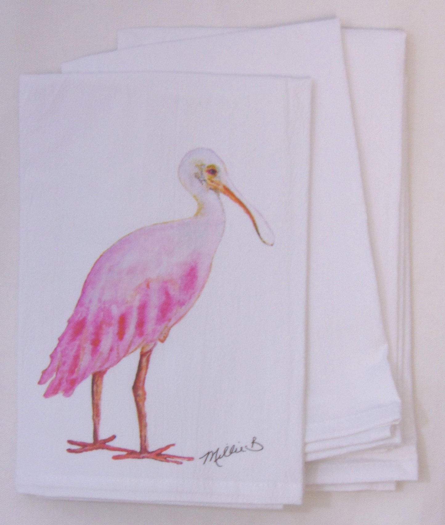 Spoonbill on White Flour Sack Towel