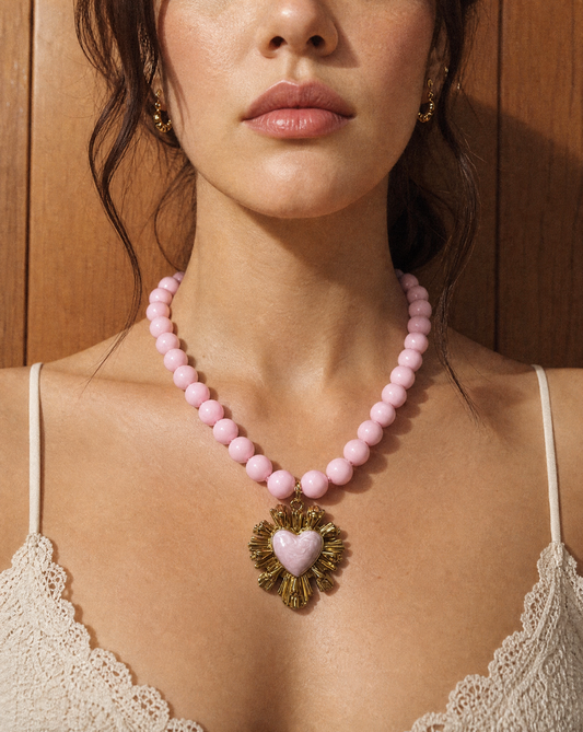 Pink Sunburst Beaded Necklace