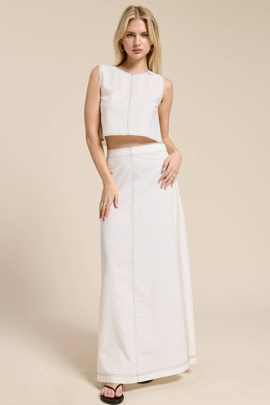 White Linen Skirt Set