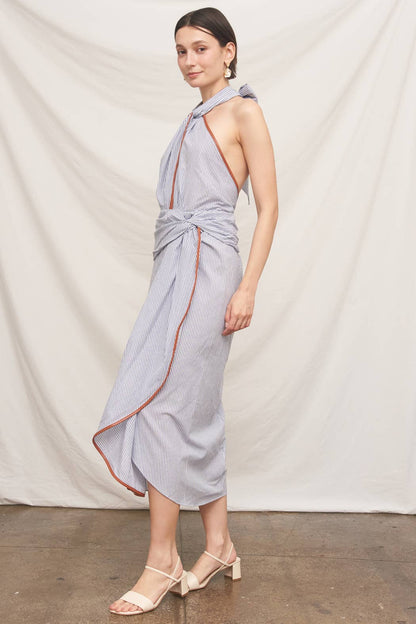Light Blue Halter Neck Midi Dress