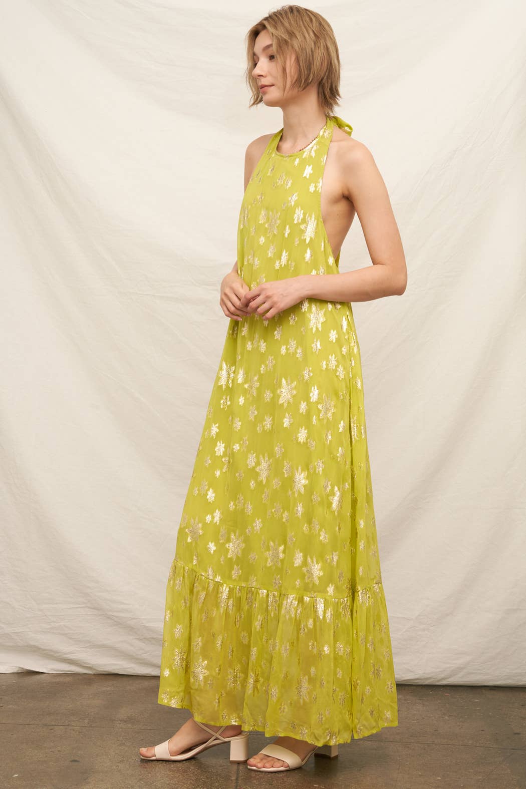 Chartreuse Halter Maxi Dress