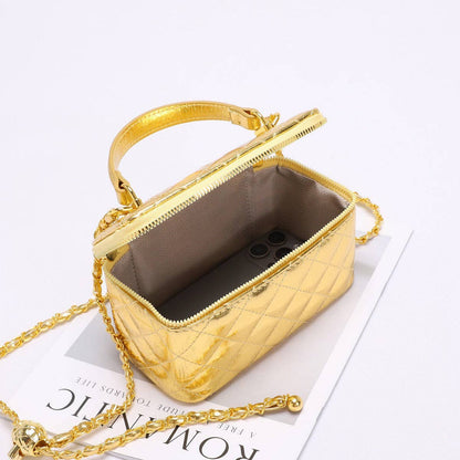 Elegant Gold Quilted Square Box Crossbody Handbag MK2LEC6W10BBG508: Gold