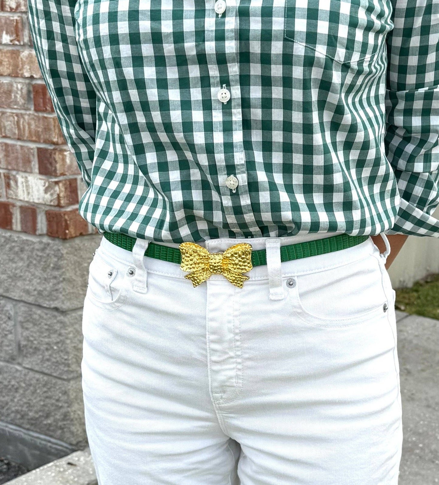 Thin Green Crocodile Leather Belt: 0