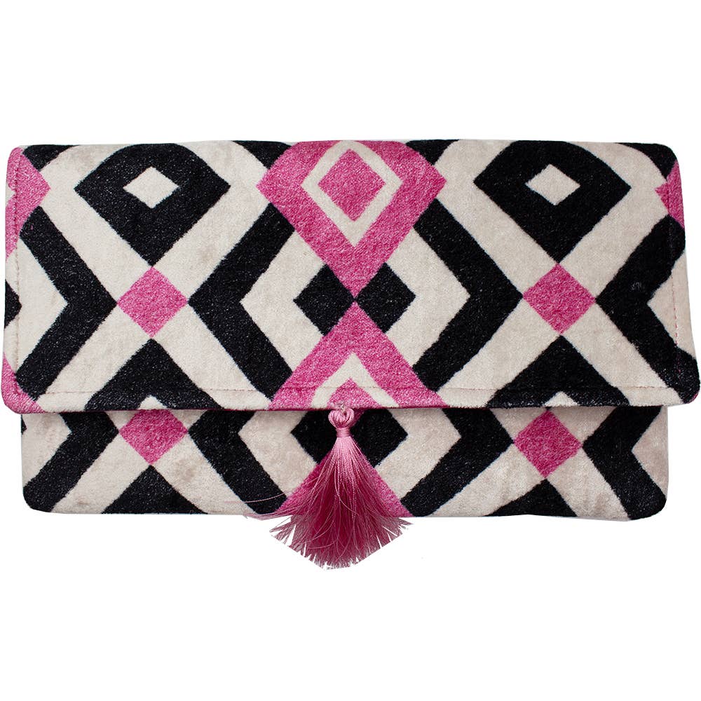 PINK & BLACK VELVET CLUTCH