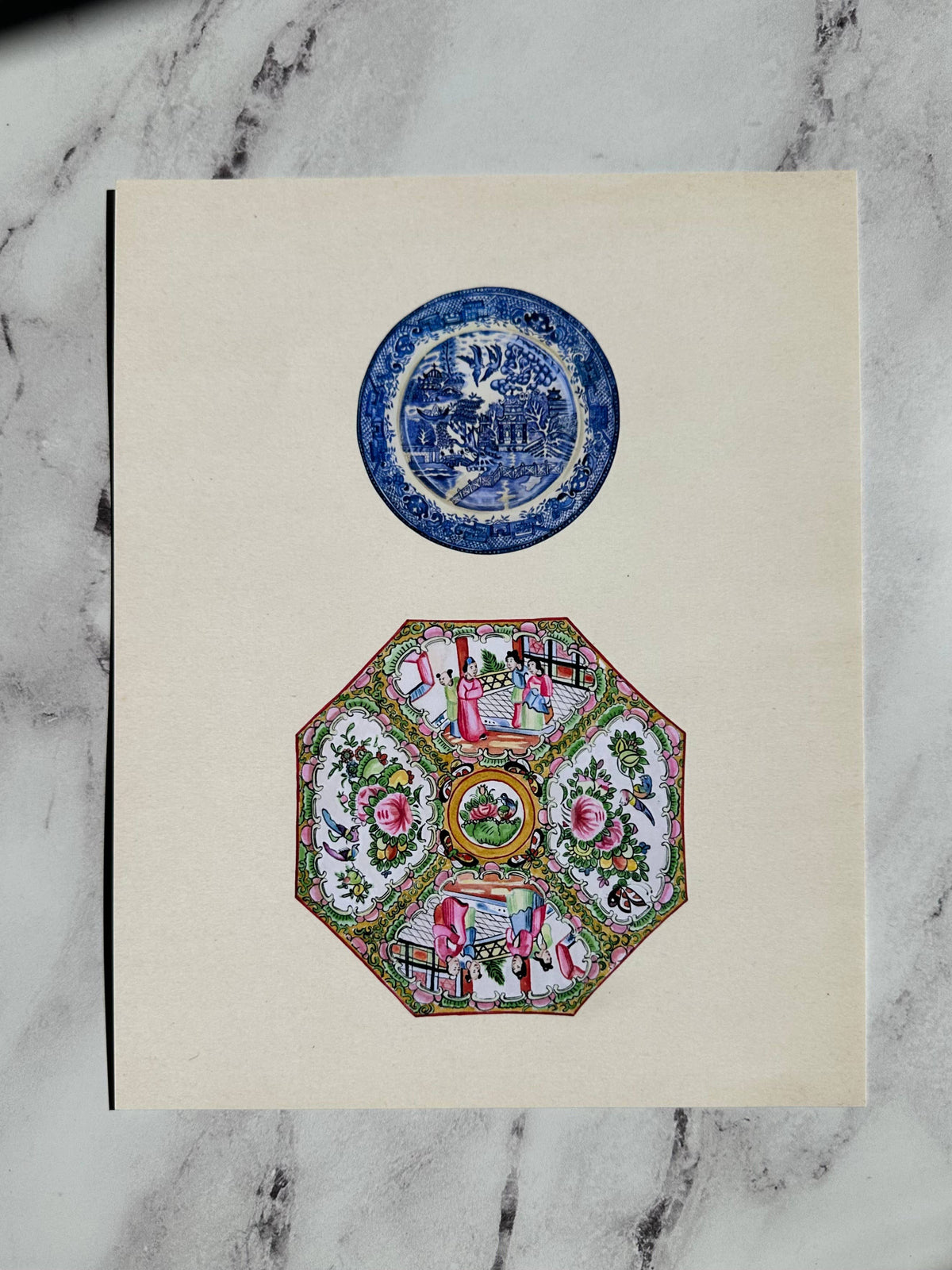 Blue Willow Rose Medallion Plates Wall Art Print: 11x14"