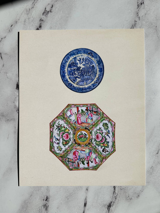 Blue Willow Rose Medallion Plates Wall Art Print: 11x14"