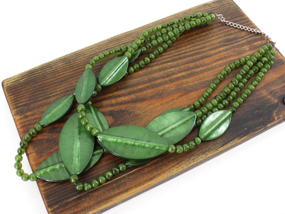 Green Beaded Leaf Necklace