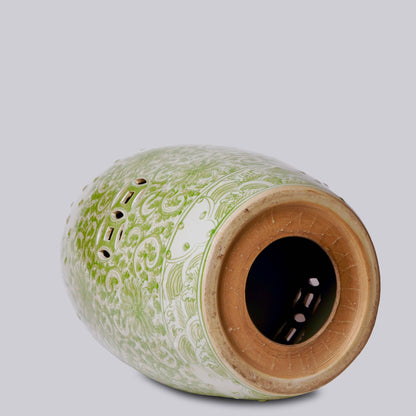 Hand Painted Lotus Green and White Porcelain Garden Seat