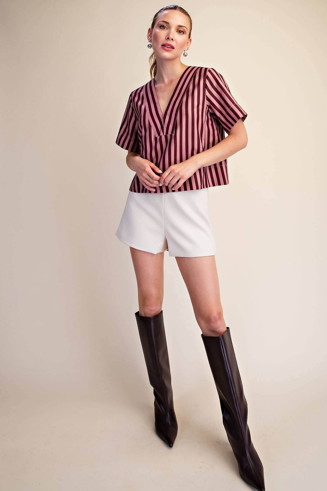 V-Neck Stripe Top - Green & Olive