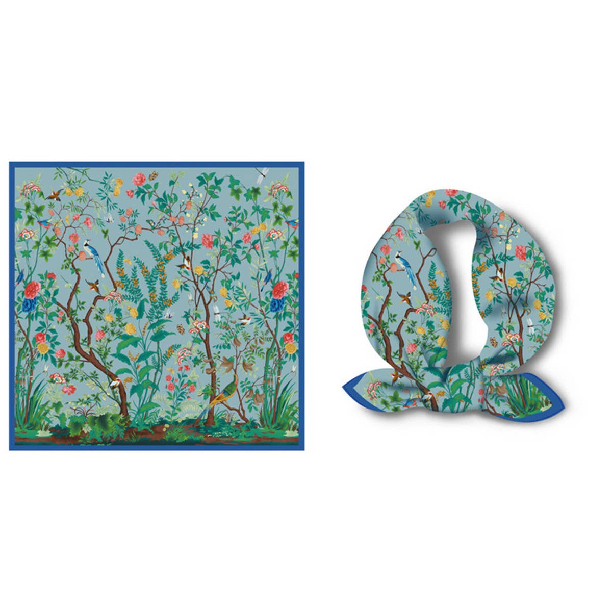 Blue Floral Silk Scarf