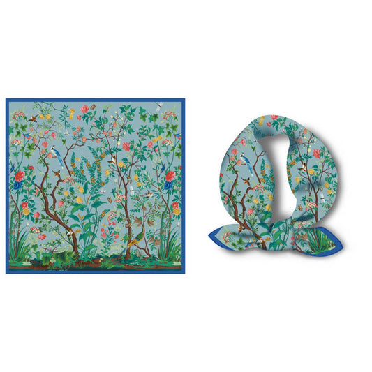 Blue Floral Silk Scarf