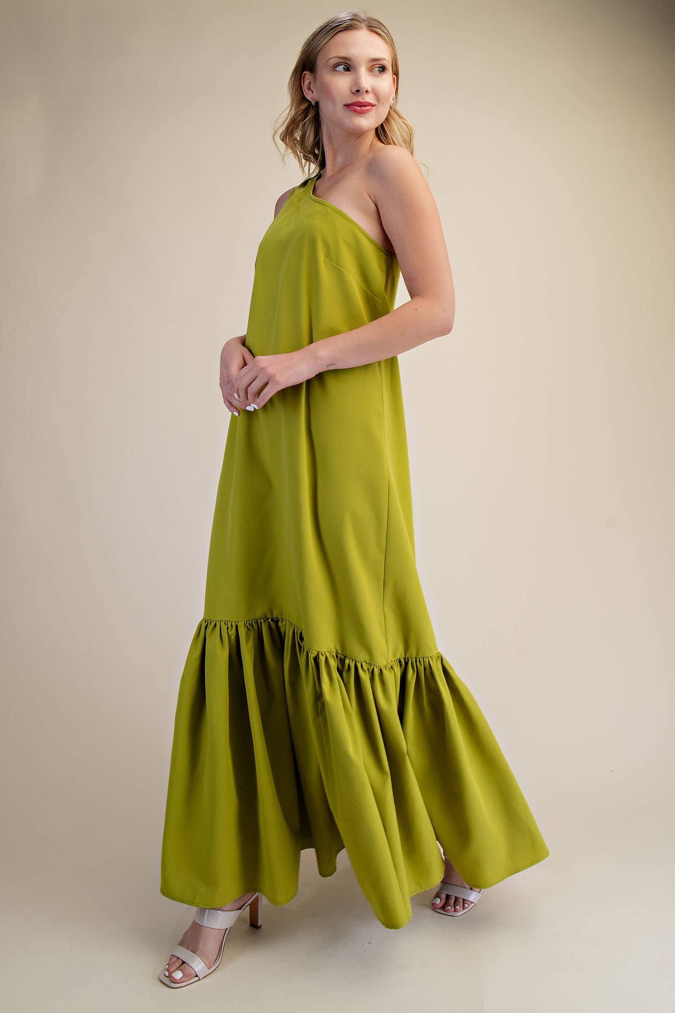 Lime Asymmetrical One Shoulder Dress