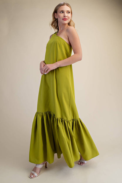 Lime Asymmetrical One Shoulder Dress
