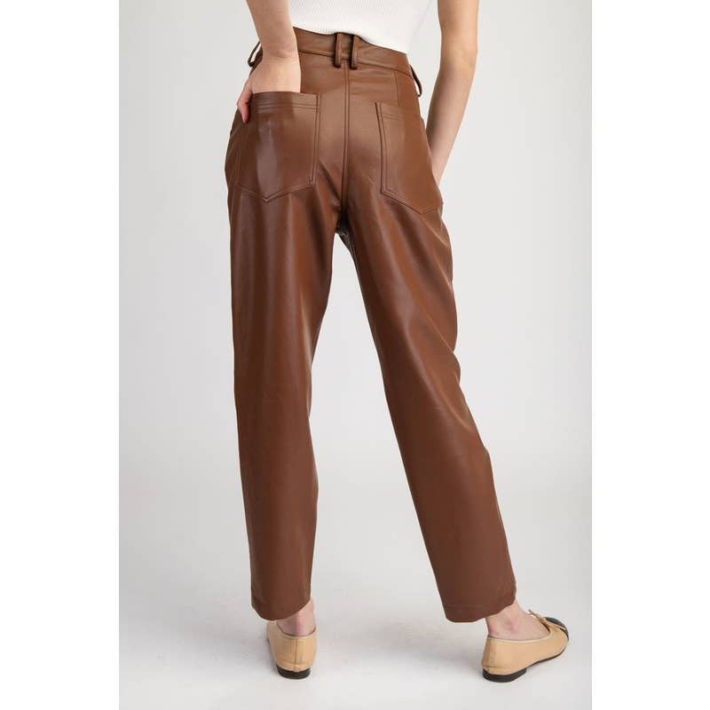 CHESTNUT VEGAN LEATHER PANTS