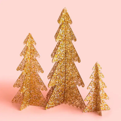 Acrylic Holiday Trees - Gold + Pearl Confetti - Asst Sizes: Large