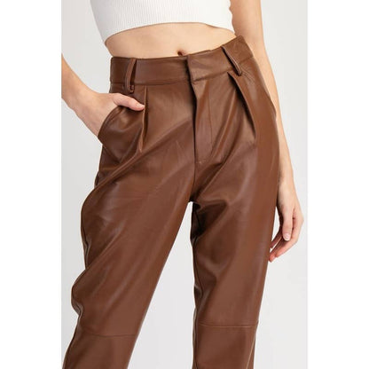 CHESTNUT VEGAN LEATHER PANTS