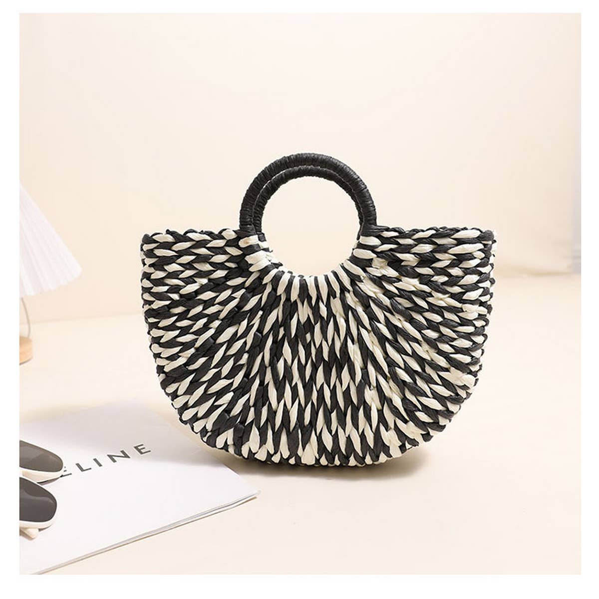 Black & White Straw Tote