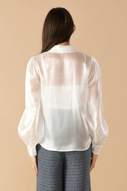 Cream Organza Top With Pearls