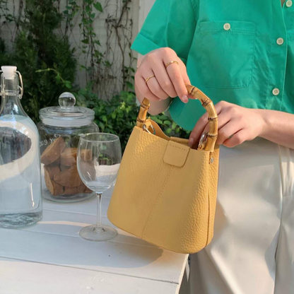 Bamboo Top Handle Crossbody Bag w/Cosmetic Pouch: 10 Red