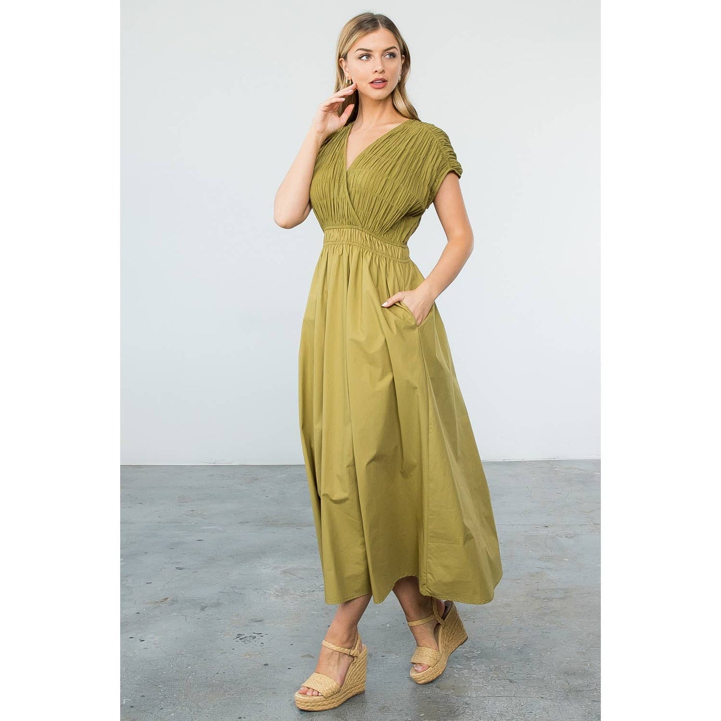 Olive Smocked Maxi Dress