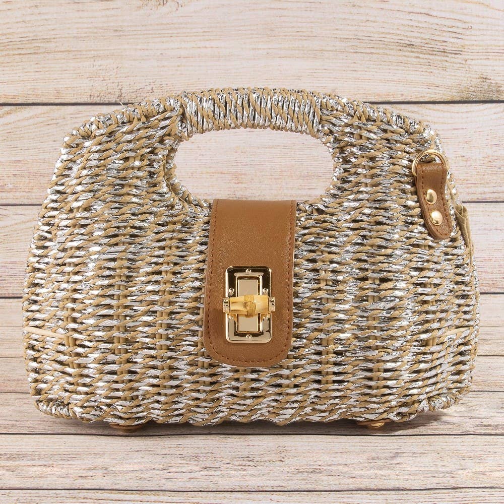 Gold Straw Woven Handbag
