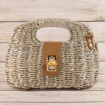 Gold Straw Woven Handbag