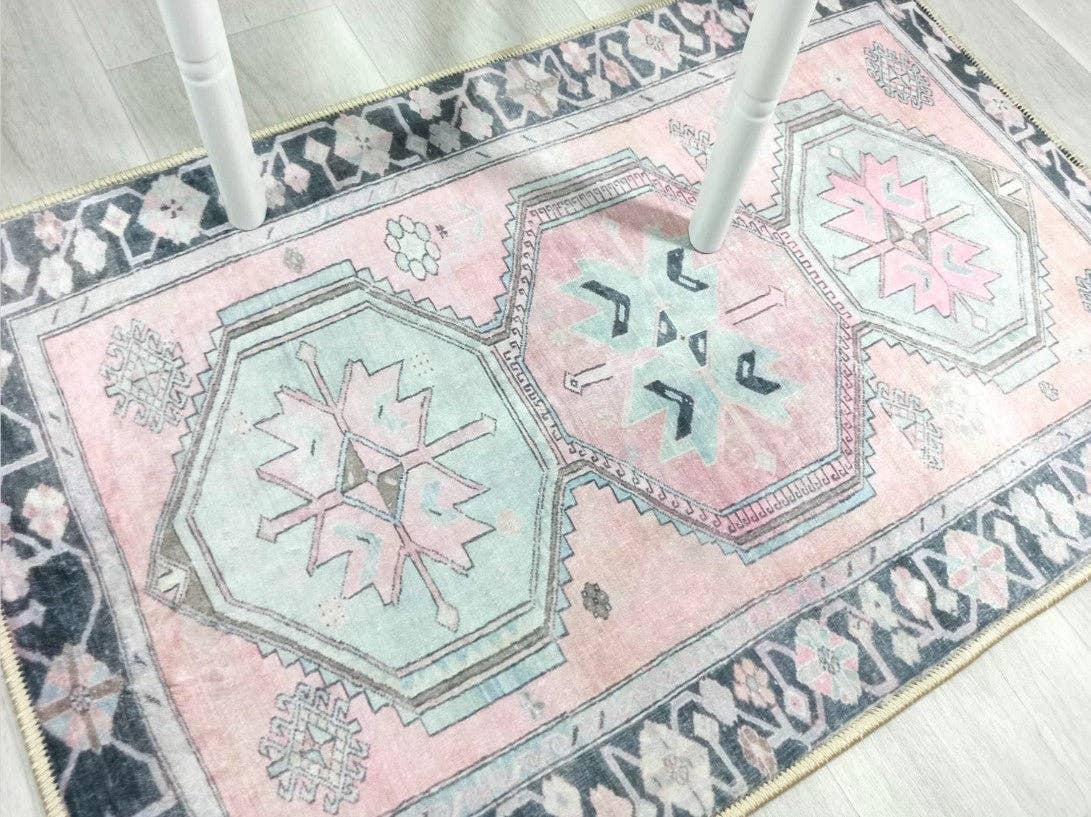 Ziana Pink & Gray Turkish Rug 2x3’