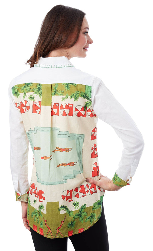 White Button Down - Swimmers Print