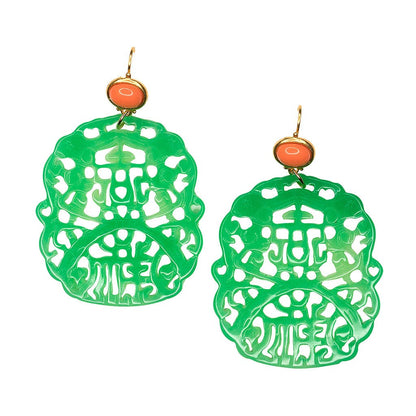 Carved Jade & Coral Earrings