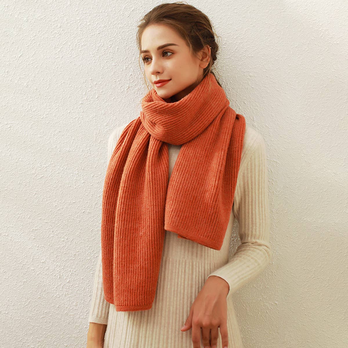 Solid Knit Faux Cashmere Scarf for Women_CWASC0334: Beige / (OS) 1