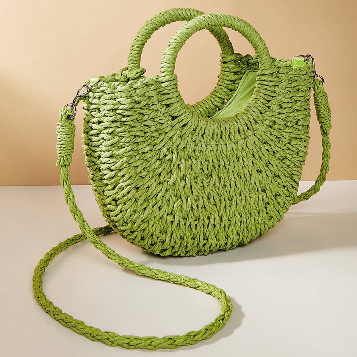 Green Straw Crossbody Bag