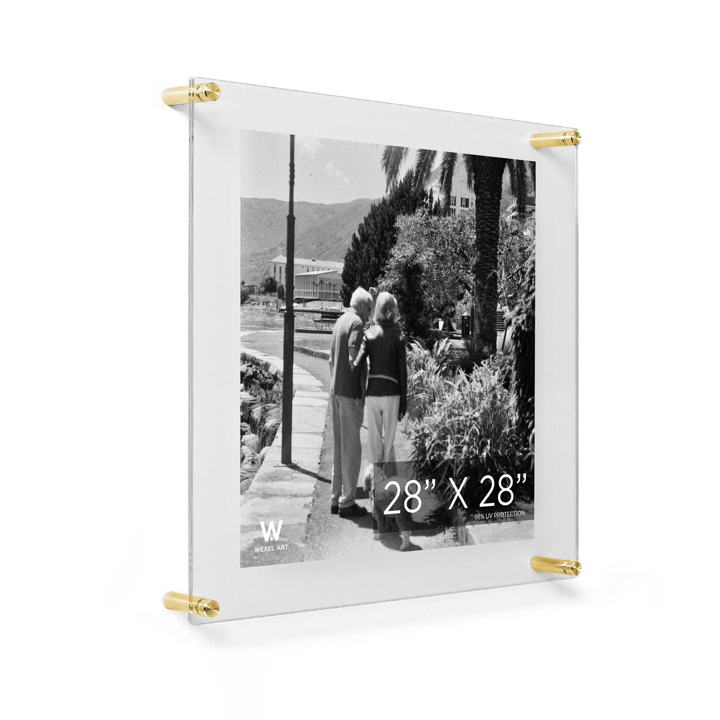 28x28" Modern UV-Grade Acrylic Floating Wall Frame: Gold