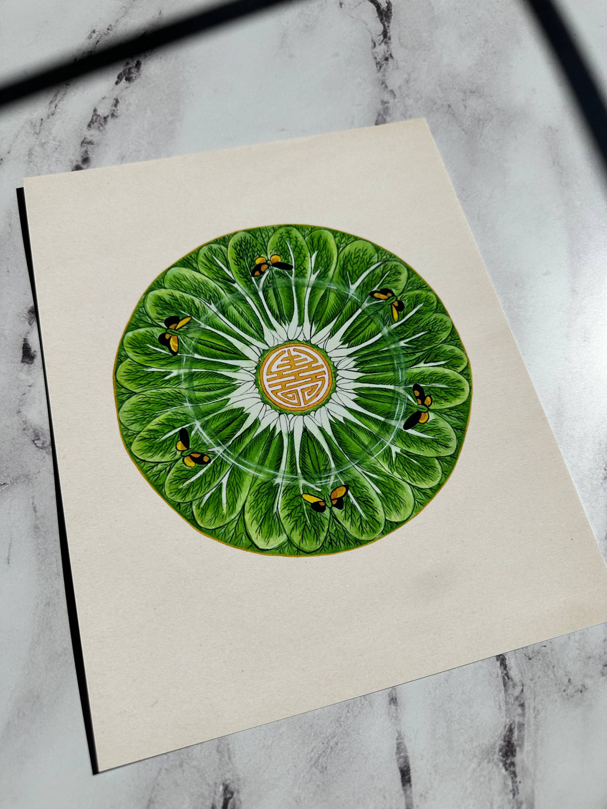 Framed Bok Choy Chinoiserie Plate Print - 8x10"